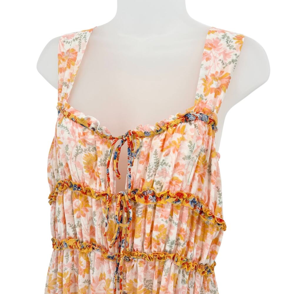 NEW Free People Dance with Me Maxi Dress L Floral Sheer Button Front Strap Boho - Picture 5 of 13